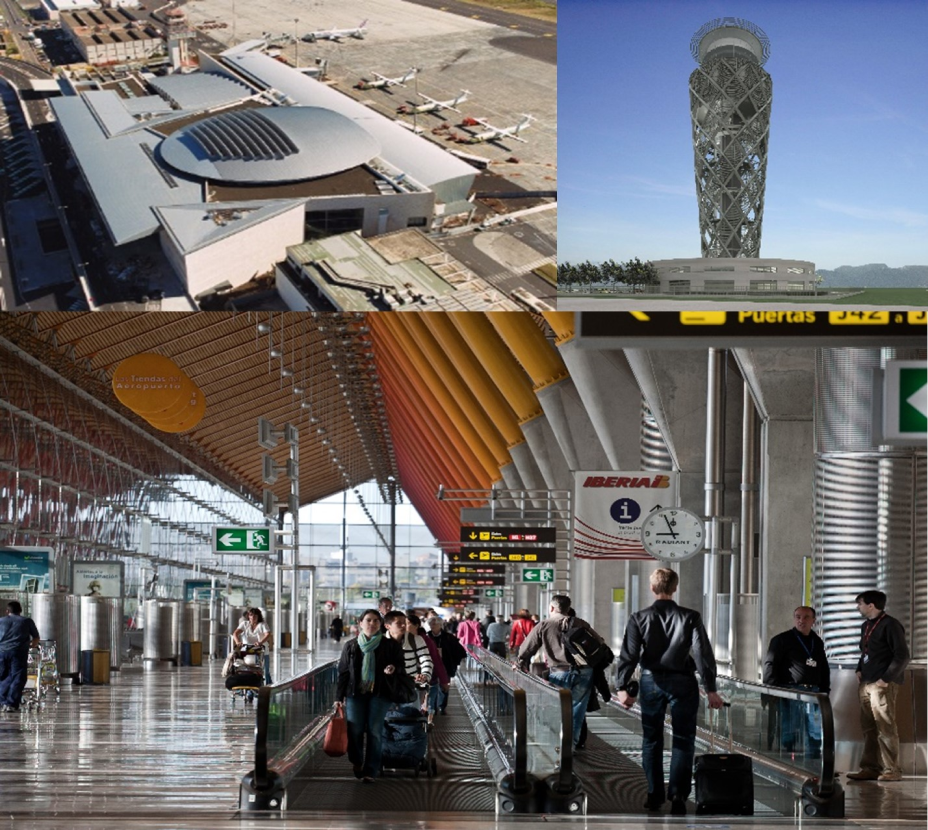 Terminal de Tenerife Norte, torre de control del aeropuerto de El Dorado ( Bogotá ) y T4 de Barajas.