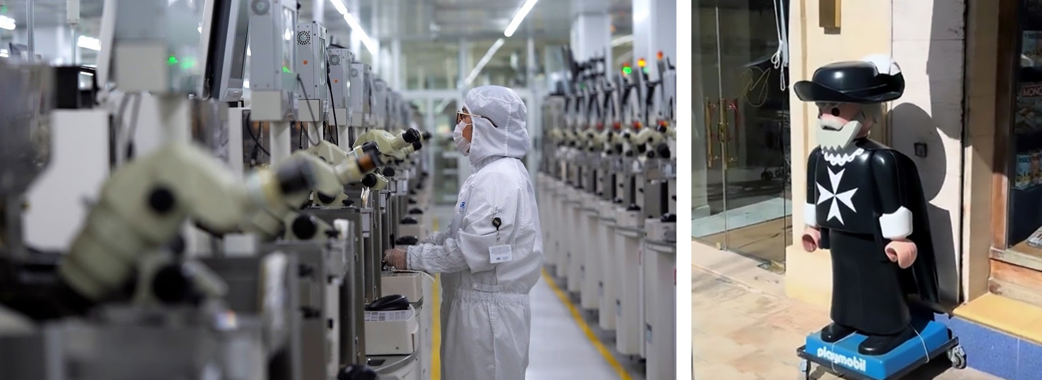  248 Left: Although a minority, Malta's industrial sector includes iconic facilities such as the ST Microelectronics semiconductor plant (Photo: STM) and the Playmobil factory, since 1976. Right: Knight of the Order of Malta (Photo: @kik0play)