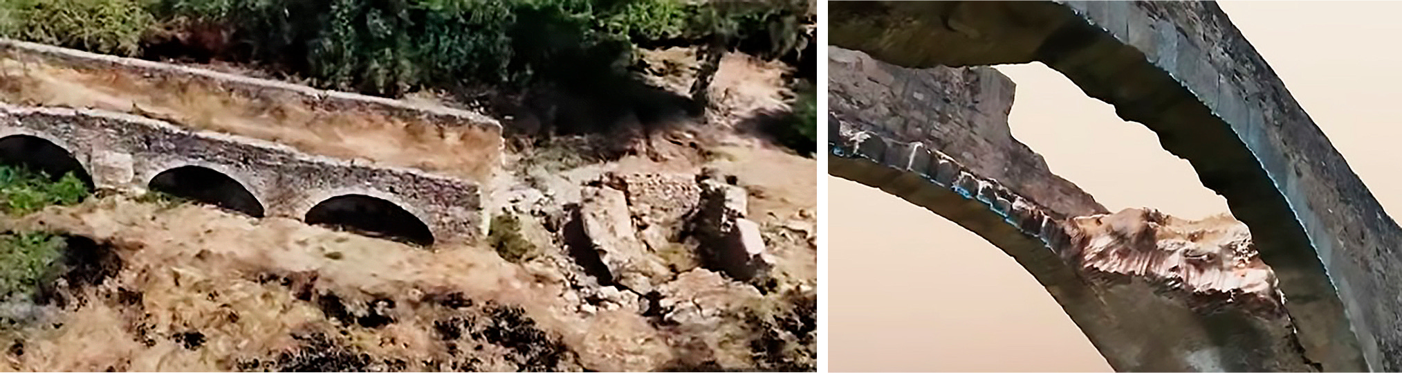 Photo of a collapsed bridge and 3D reconstruction
