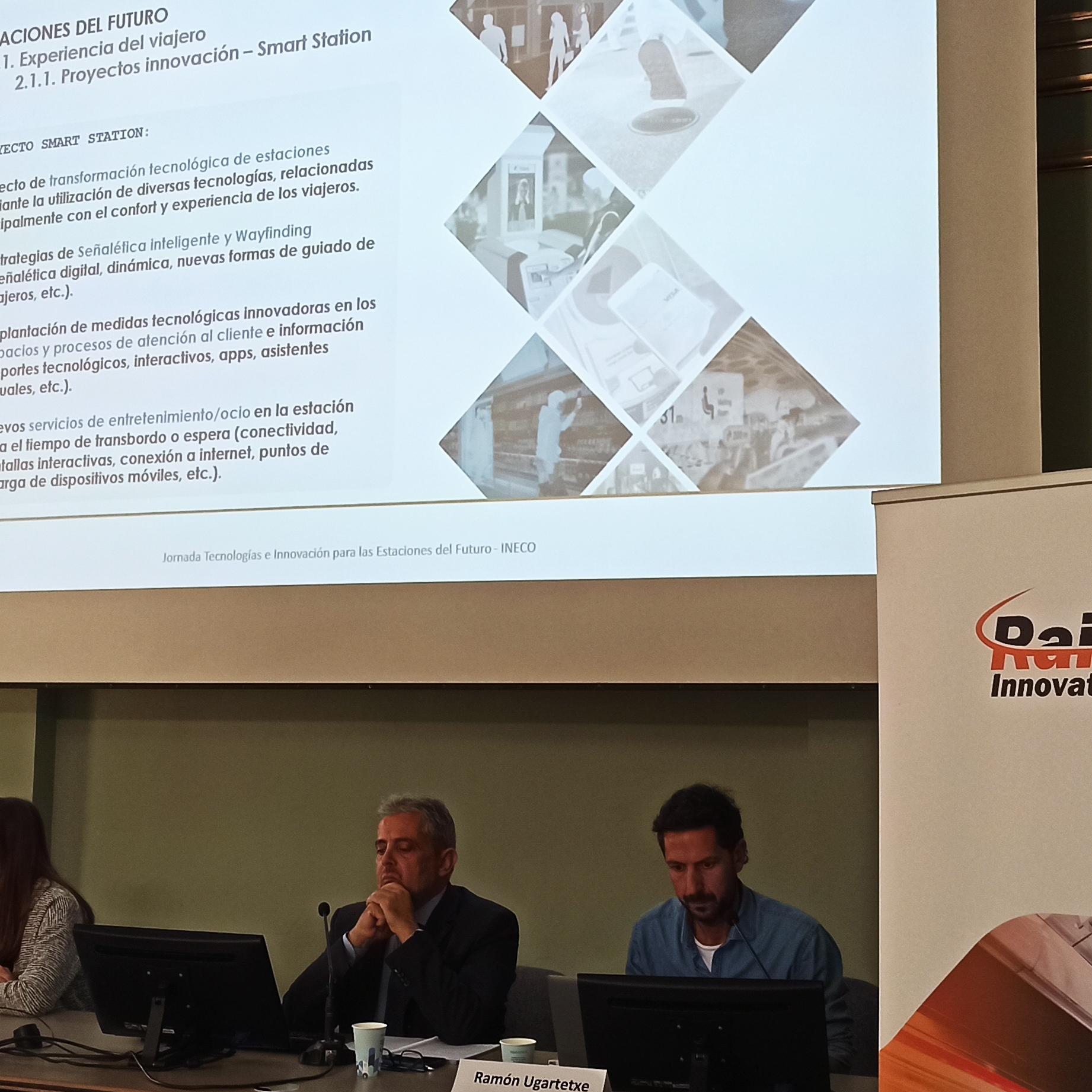 Antonio Sancho y Olga Valcarce, han participado en la jornada “Tecnologías e Innovación para las Estaciones del Futuro”, promovida por el Railway Innovation Hub (RIH) y la Fundación de los Ferrocarriles Españoles (FFE)