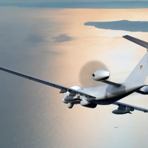 Airplane soaring through the sky