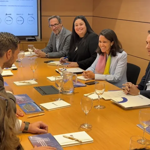 El ministro griego y el presidente de Ineco conversan durante la reunión